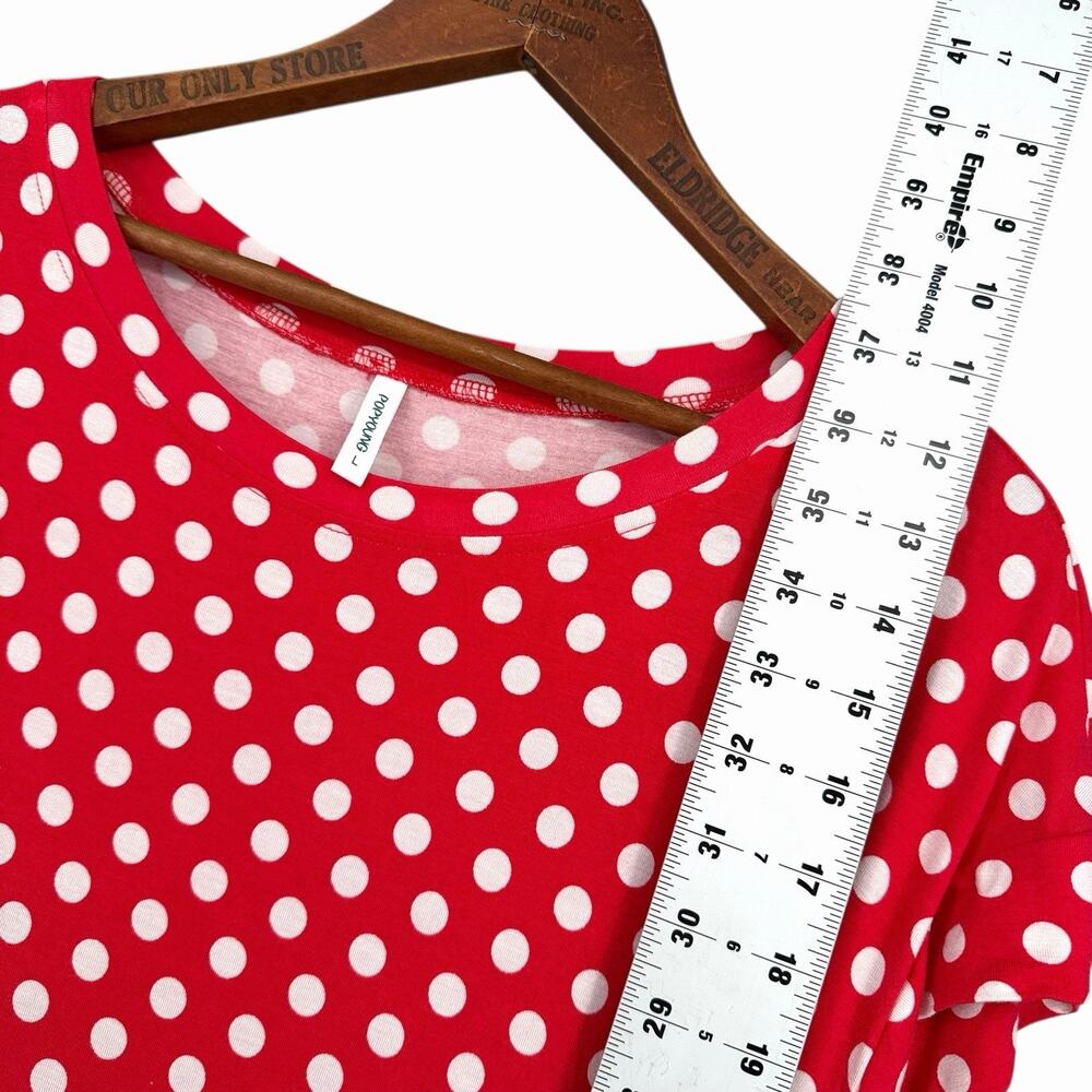 Popyoung Red Polka Dot Dress Sz L Lightweight Short Sleeve Pockets Tunic - Picture 4 of 8